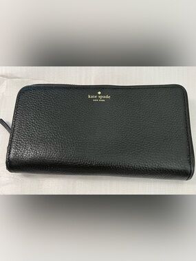 Kate Spade Black Large Continental Wallet with gold tone hardware